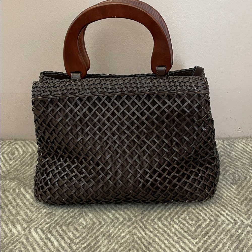 Danier Leather Wicker Handbag with Wooden Handles - Picture 4 of 11